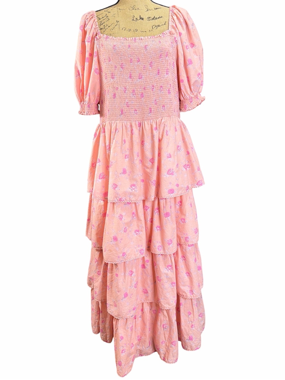 LoveShackFancy X Target Pink Peach Smocked layered Maxi Dress.  EC. Size 1X